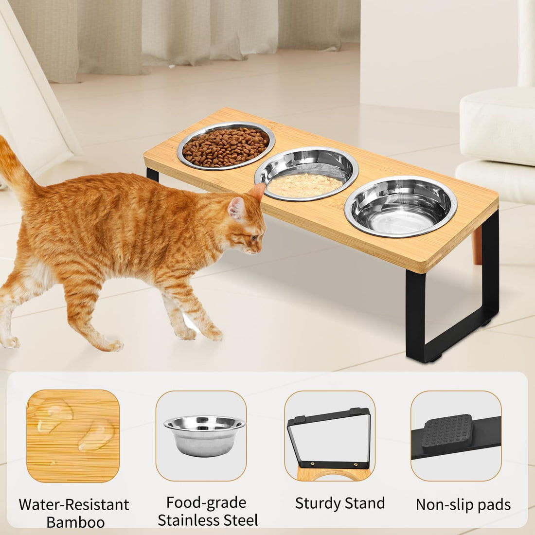 Log Pet Feeding Rack Iron Wood