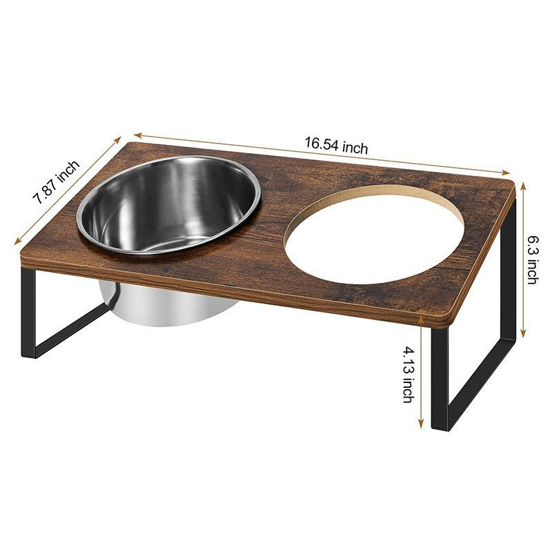 Log Pet Feeding Rack Iron Wood